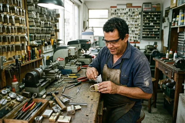 Chaveiro trabalhando com ferramentas em Ferraz de Vasconcelos.